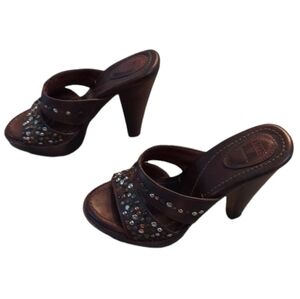Frye Genuine Leather Studded Heels Brown Size 6